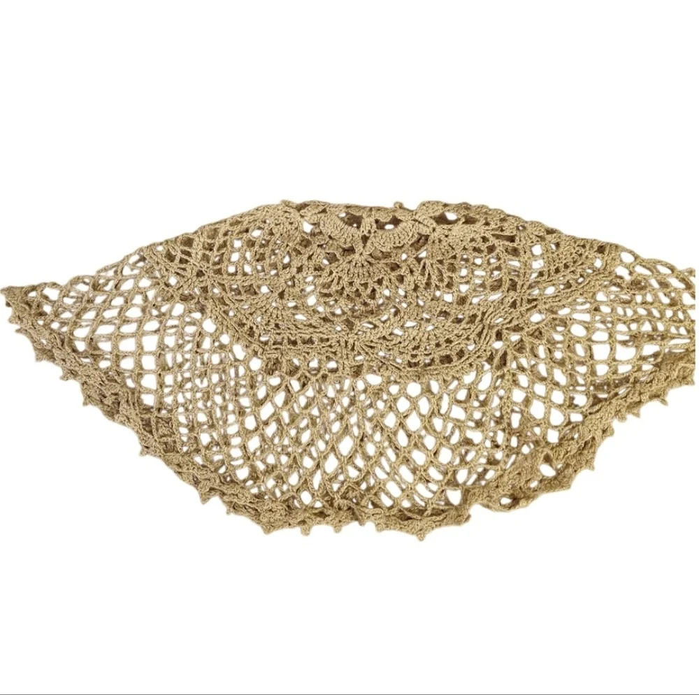 Hand Crafted Crochet Round Lace Doilie Handmade Floral Centerpiece Beige Vtg Mat